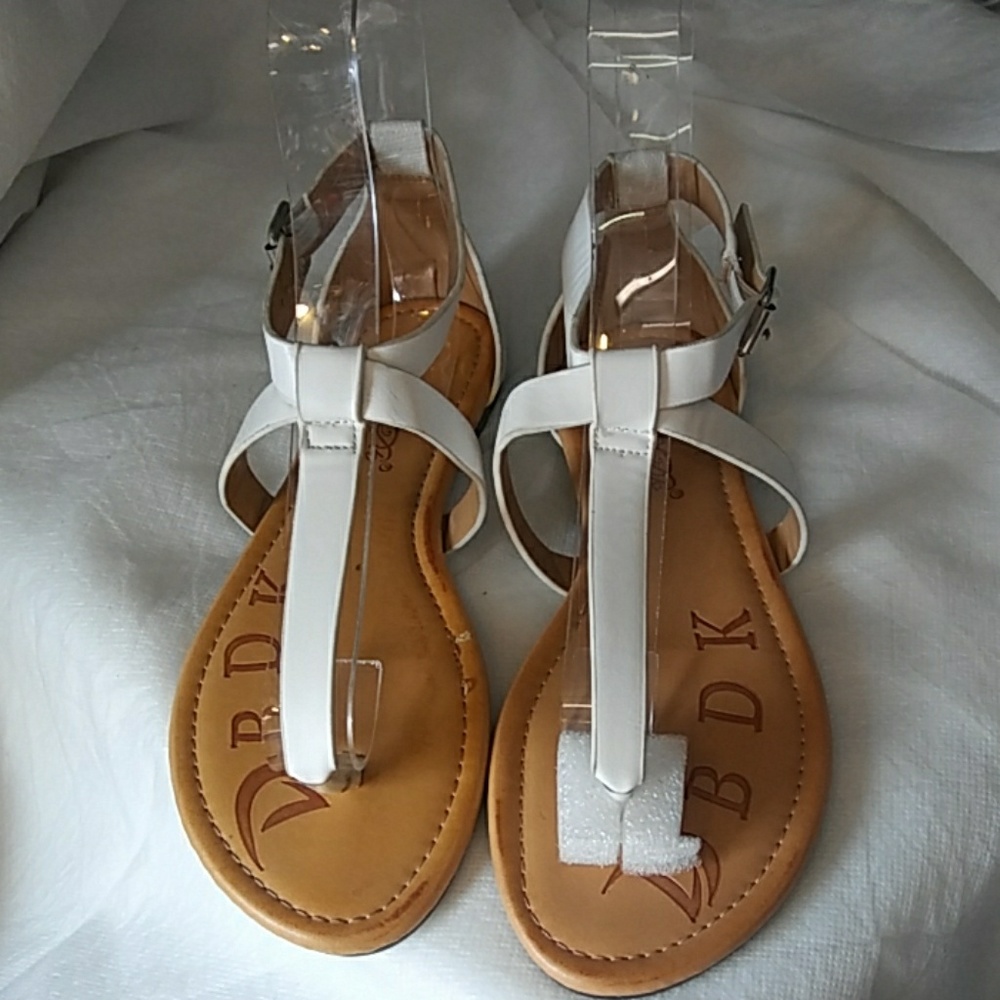 New Elmer White Flat T-Strap Sandals